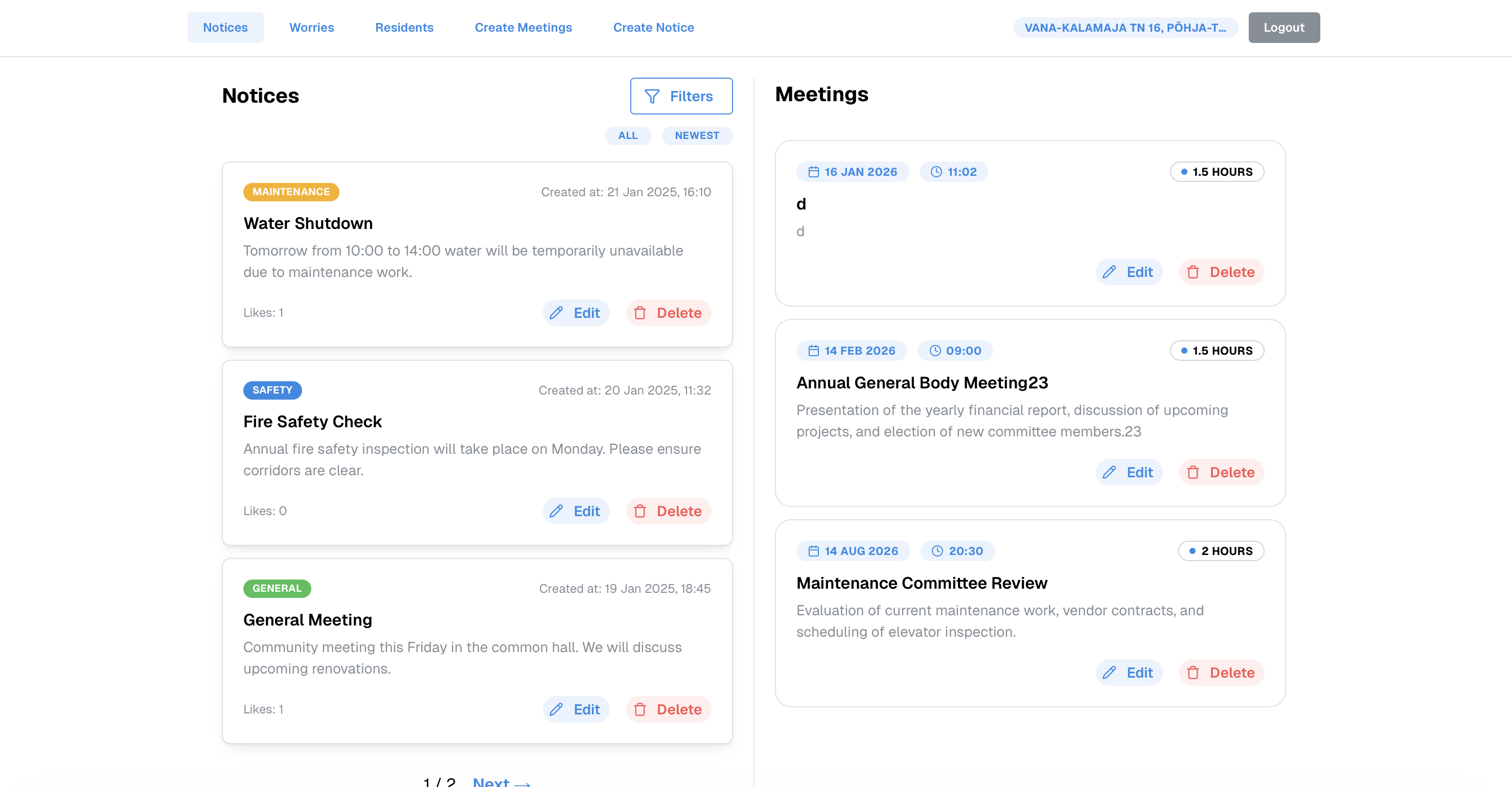 Admin meetings and notices