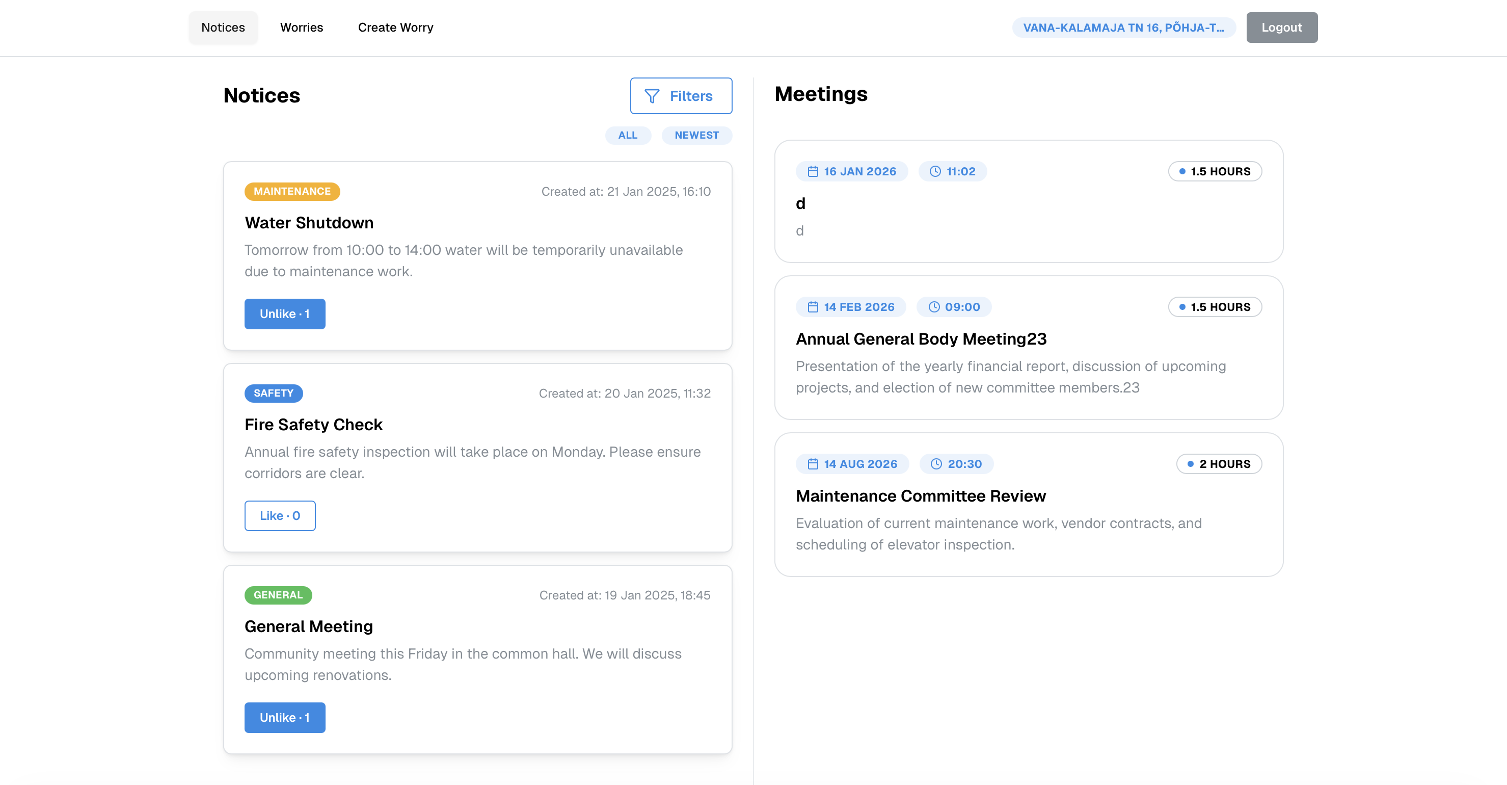 Resident notices view