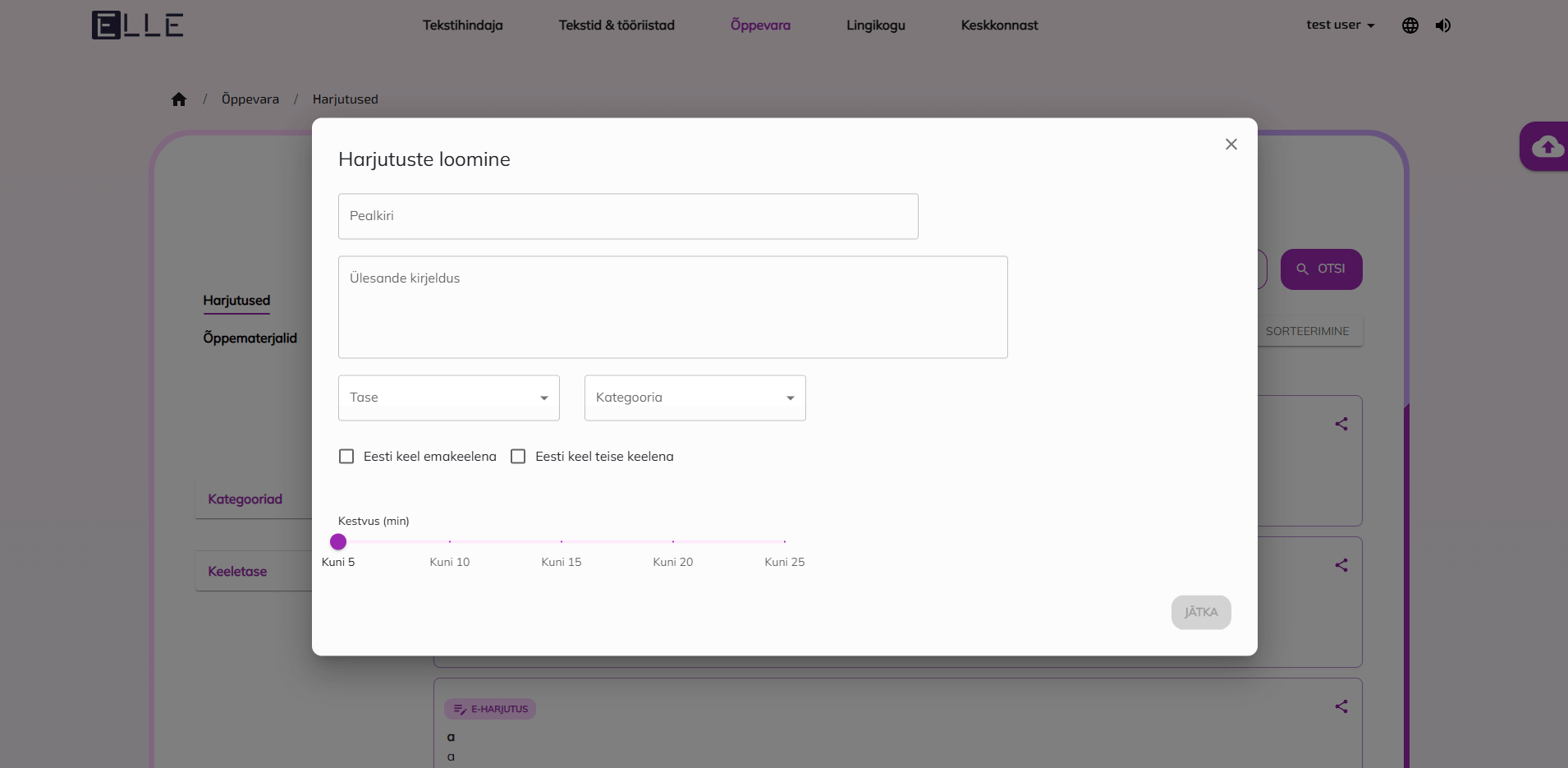 Exercise metadata in ELLE